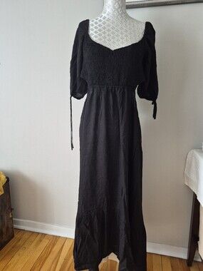 Women's Black Smocked Maxi Dress